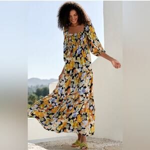 *NWT LSPACE Dakota Maxi Dress Boho Yellow Multi Color Floral Print XL Cottage